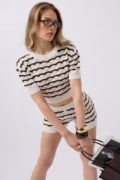 Örgü Detay Çizgili Crop Bluz resmi